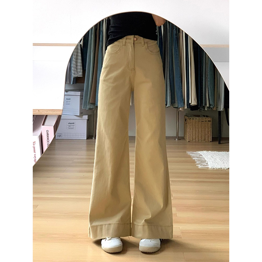 卡其色微喇牛仔裤女秋季2025新款高腰宽松显瘦小个子不贴腿喇叭裤