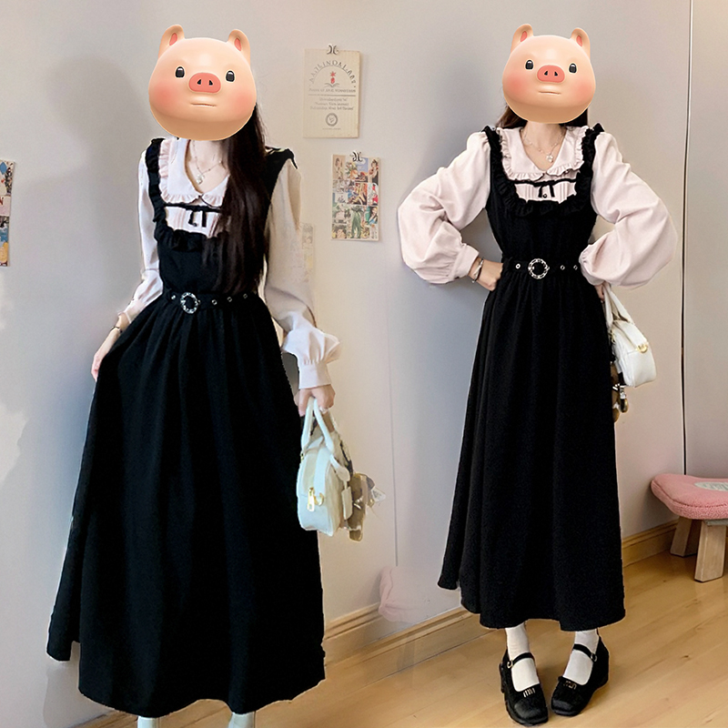 2025秋季新款大码胖mm女装法式黑色收腰显瘦拼接连衣裙子