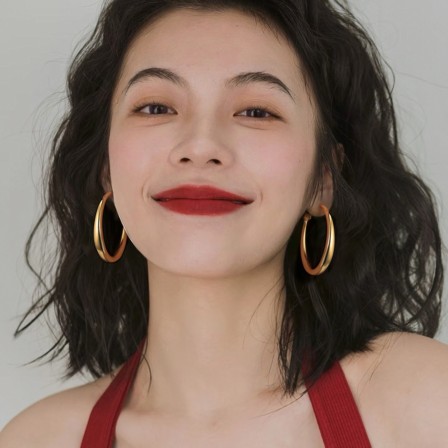 足银耳饰 999银针金色大圈圈耳环时尚个性耳圈女气质ins夸张素圈