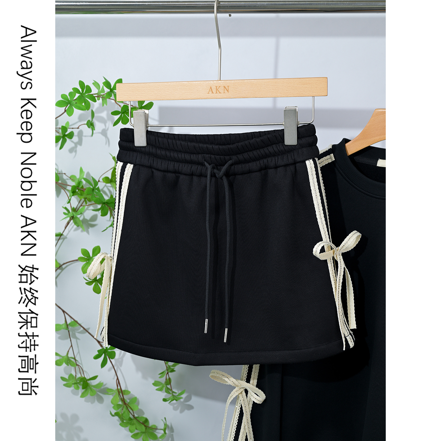 艾珂妮8163【A字短裙】加绒加厚抽绳款烫钻织带可拆蝴蝶结 A字短裙