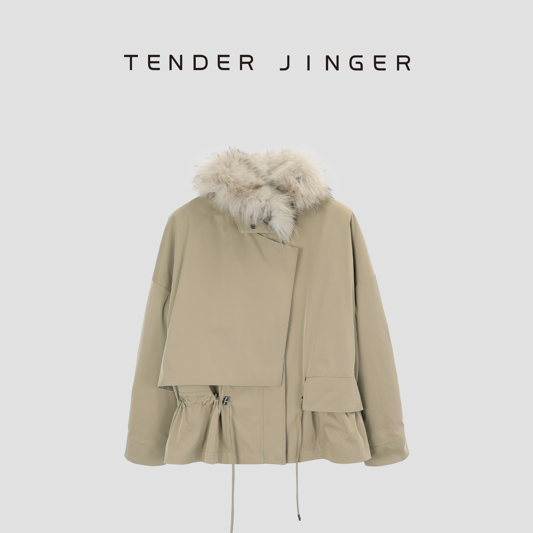 Tender Jinger【黑标】时尚貉子毛领收腰短款派克服T44MDD79118