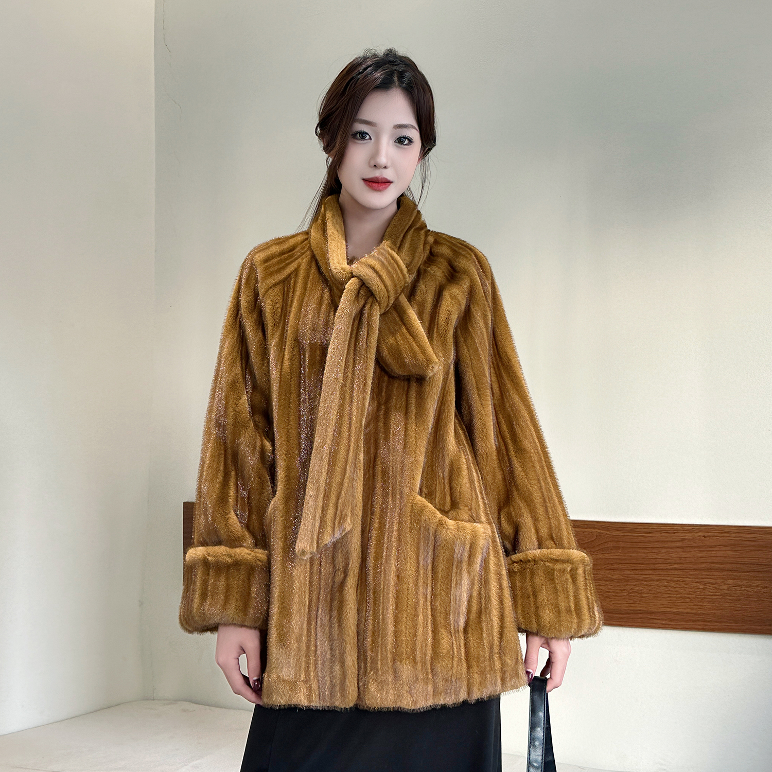 人造皮草 围巾一体环保人造仿皮草贵气毛毛外套冬季新款加厚显瘦