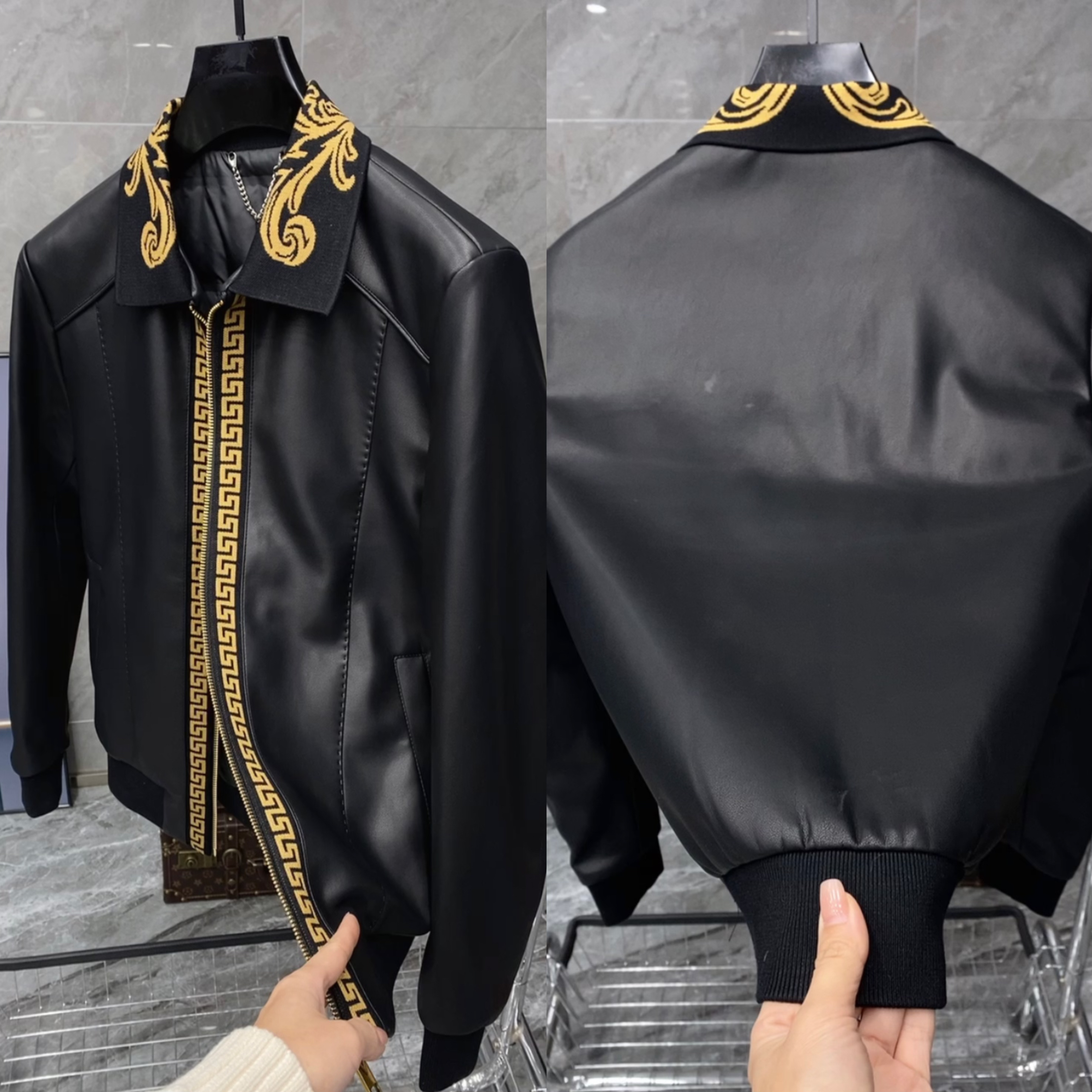 冬季新款男士轻奢时尚潮流欧货高端提花鹅绒内胆夹克鹅绒服 6157