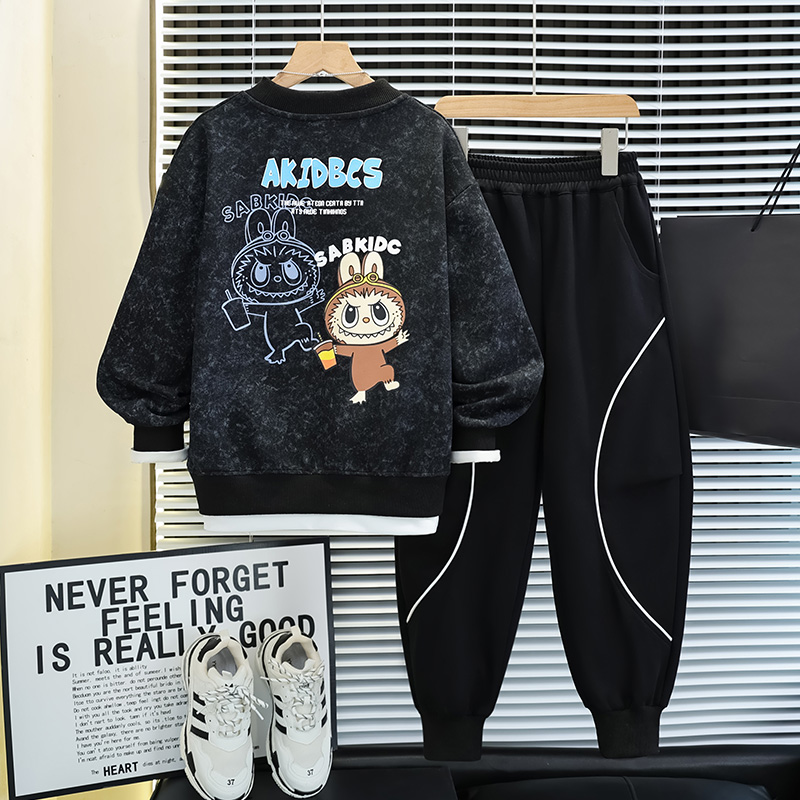 男童秋装套装2025新款男孩衣服时髦运动儿童中大童卫衣春秋款潮裤