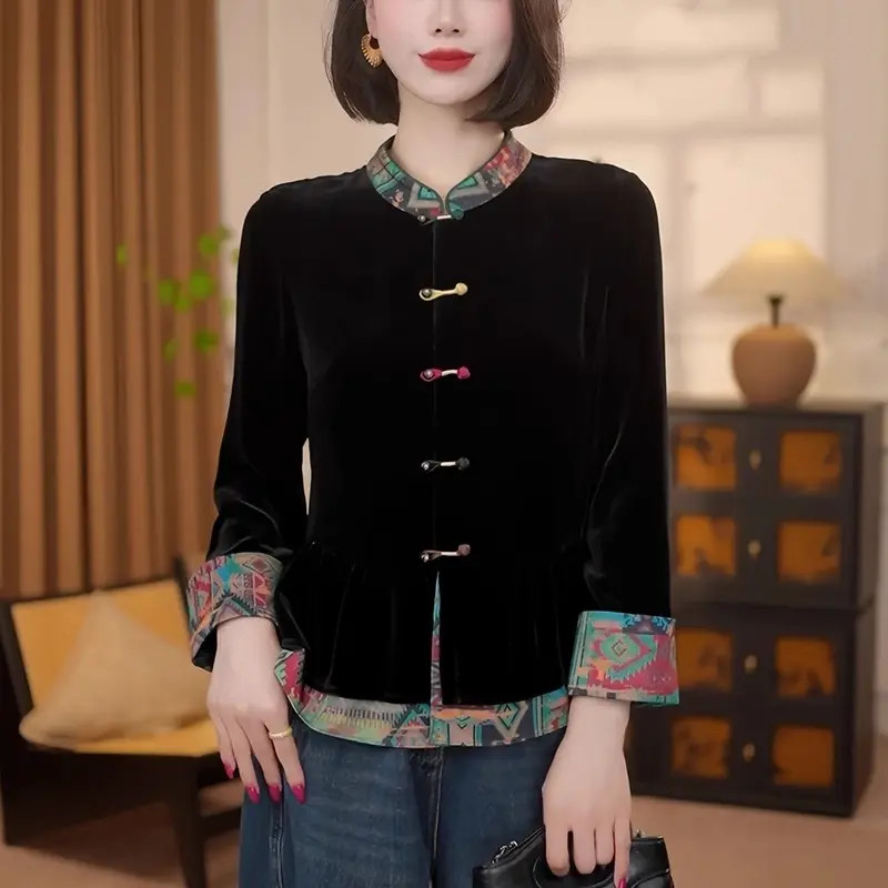 （运费险）新中式丝绒衬衫外套长袖衬衣春秋冬新款唐装女中国风高端