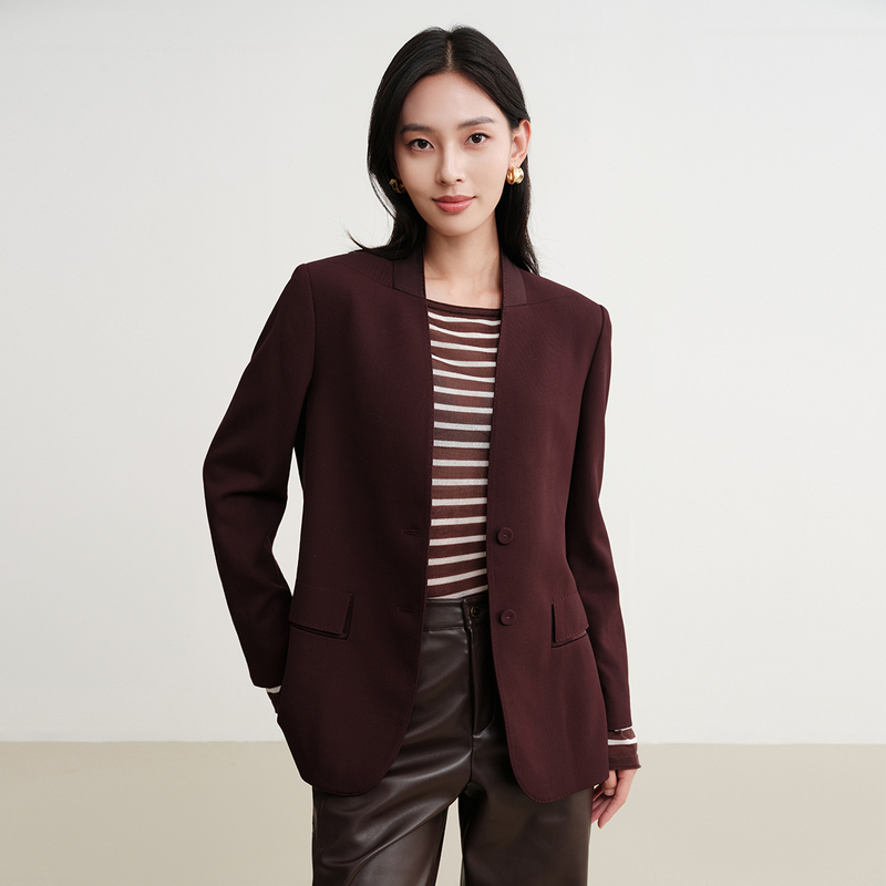 EP雅莹早秋新款女装 绵羊毛职场通勤无领西装外套1138A