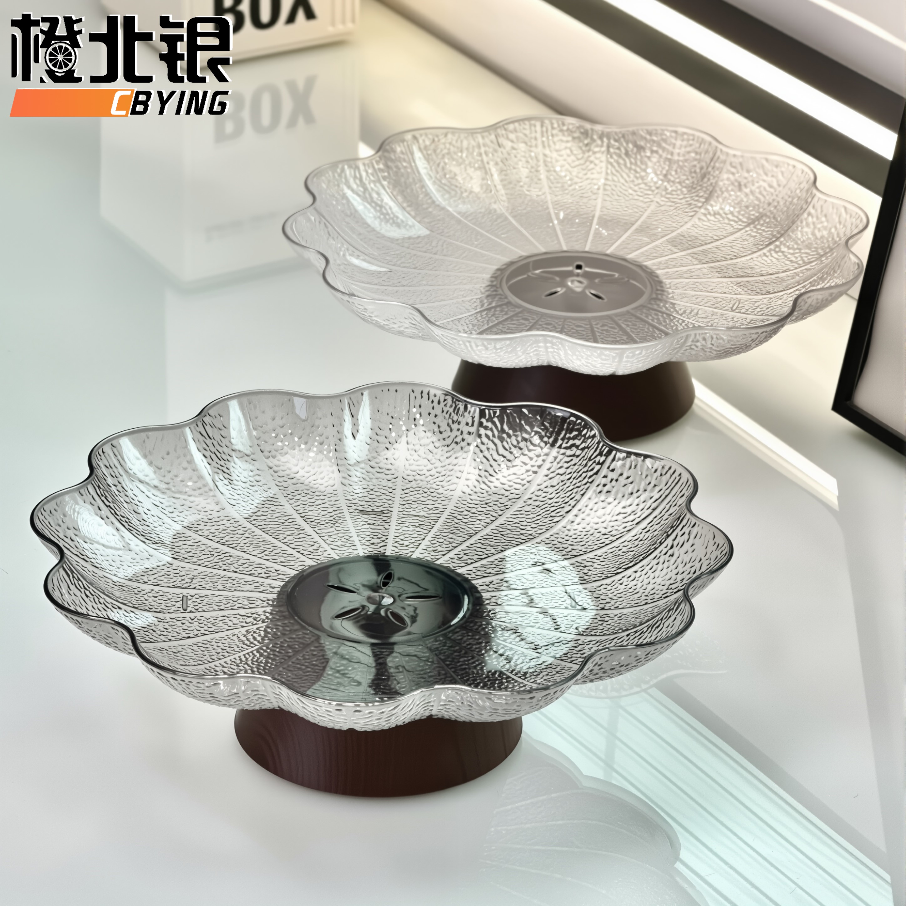 橙北银中国风荷叶果盘茶几装盘工艺高脚沥水客厅水果糖果零食装盘