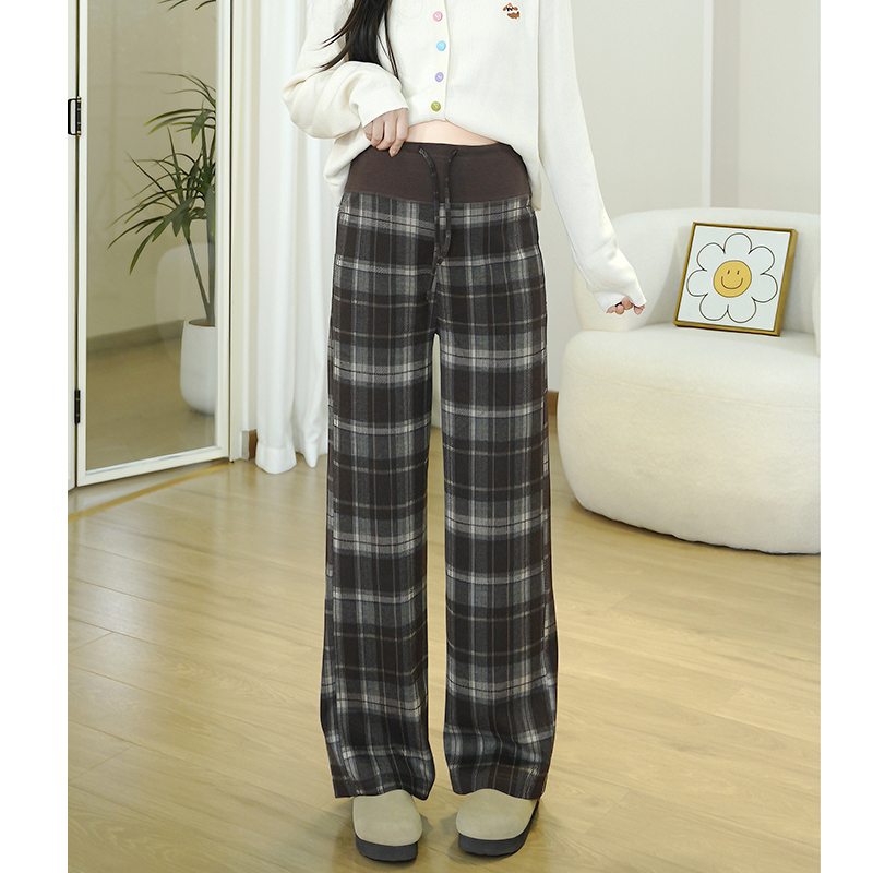 绵柔格子裤丨孕妇裤春秋款窄版阔腿裤2025秋季时尚格子长裤托腹裤