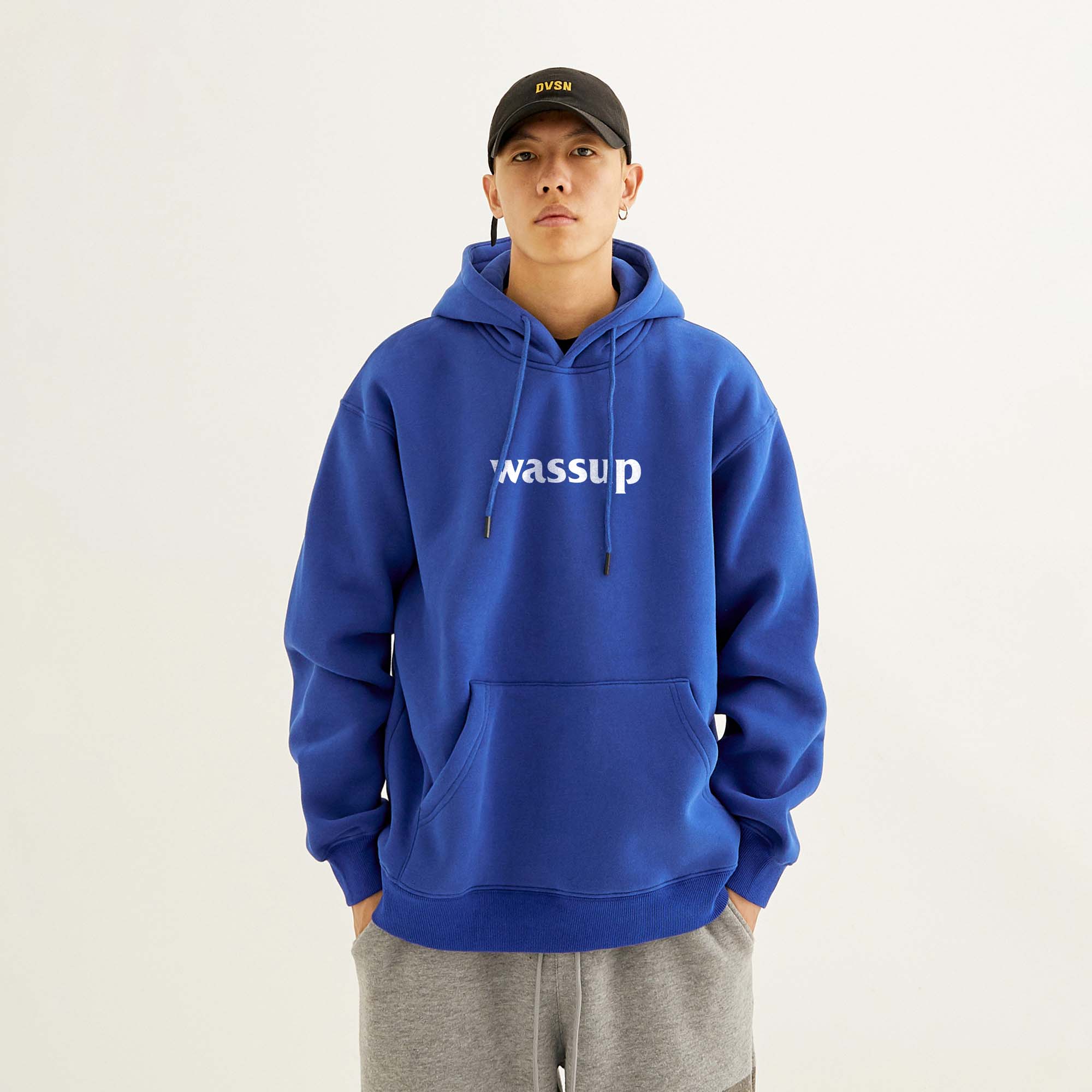 WASSUP潮牌基础款字母卫衣男连帽春秋新款美式重磅情侣装上衣外套