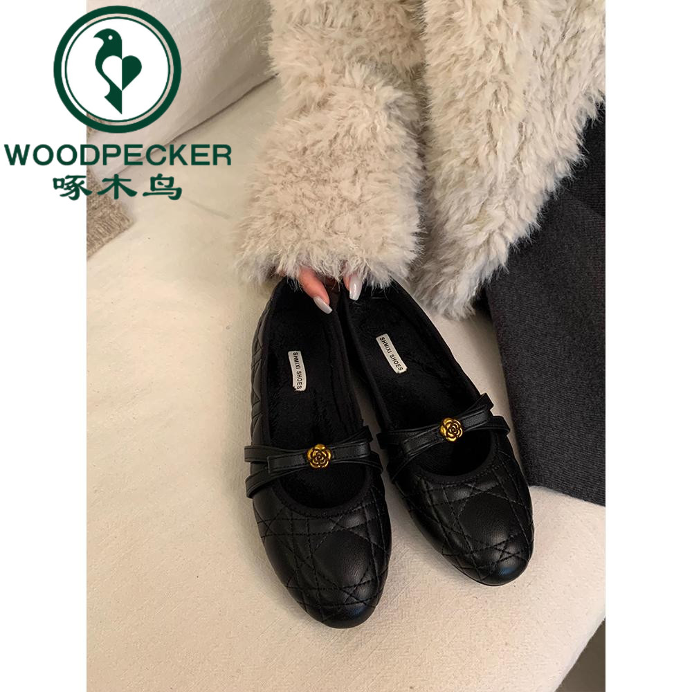 啄木鸟内增高黑色法式小香风玛丽珍鞋女2025秋冬新款温柔加绒单鞋