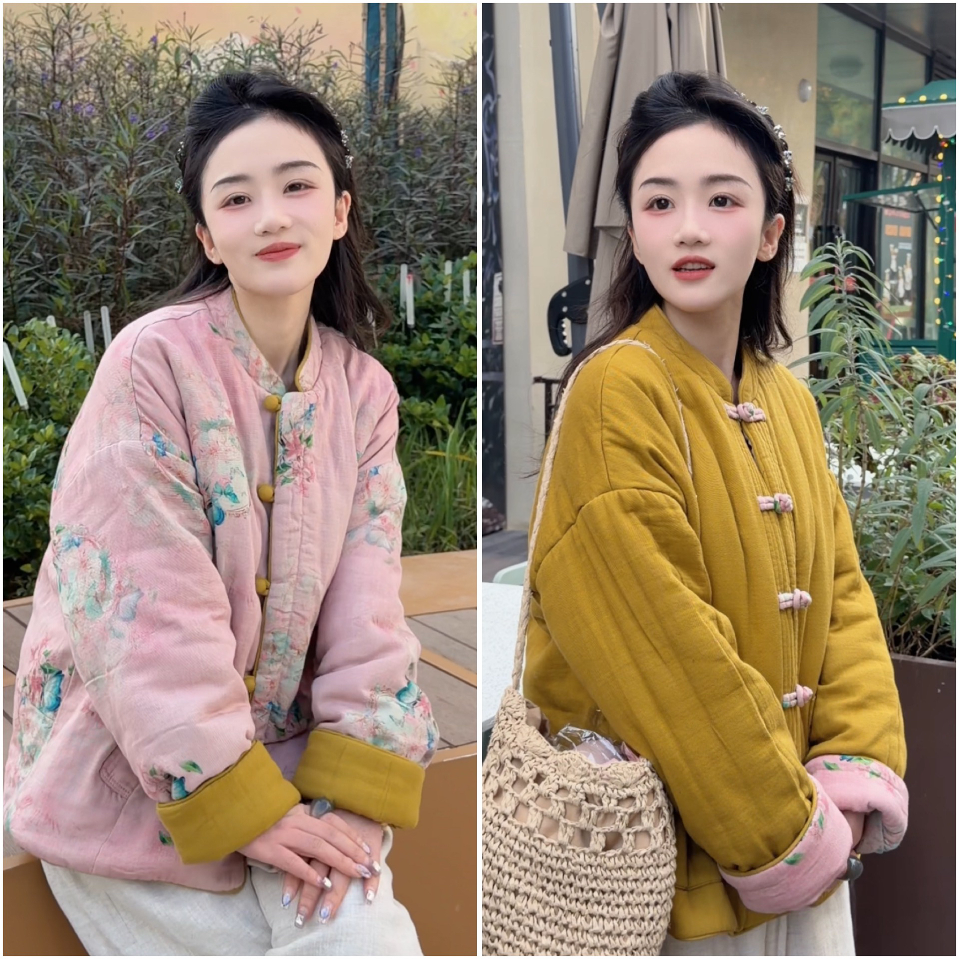 【岁月静好】苏维新中式印花盘扣加厚保暖两面穿衣棉服外套女22331