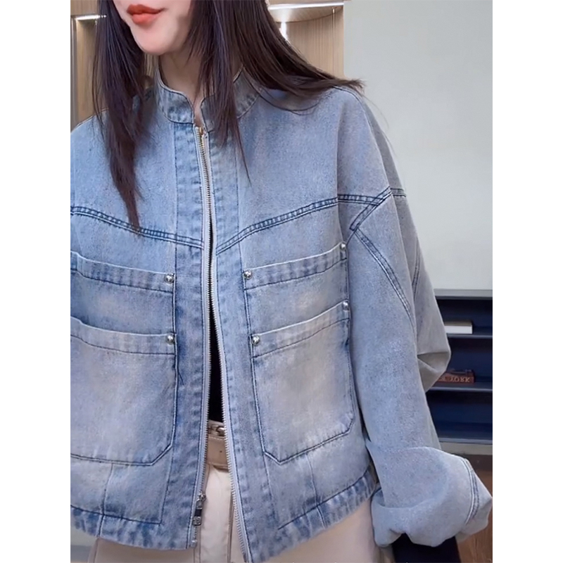 今年流行多口袋牛仔短外套女春秋2025新款小众设计感百搭美式夹克
