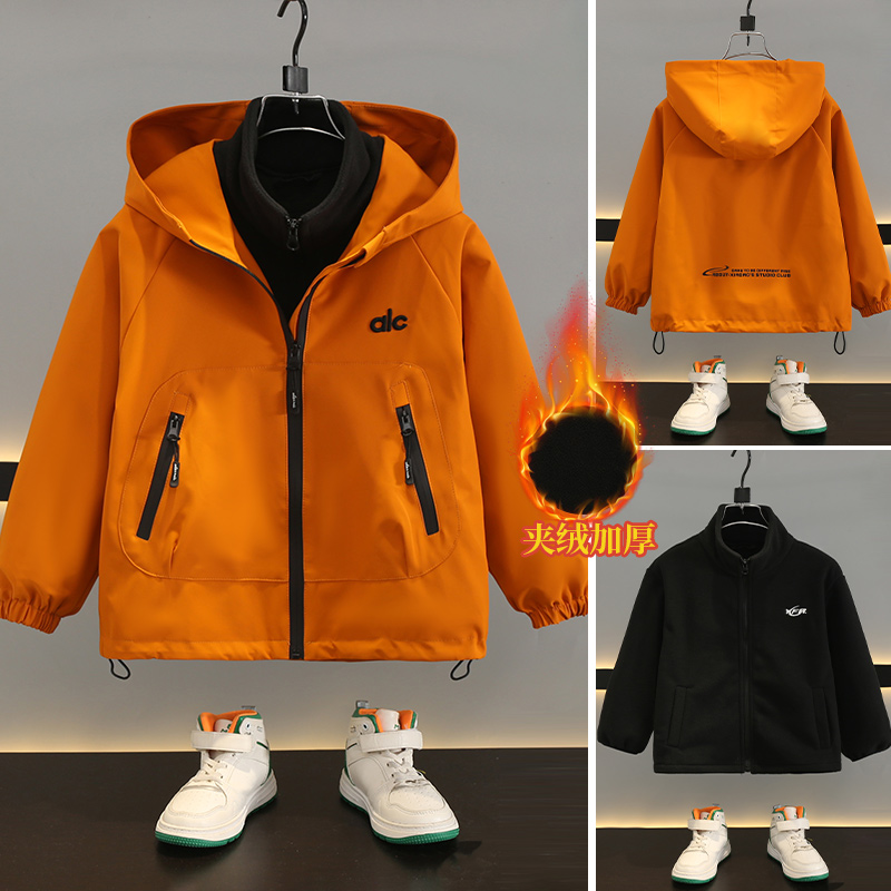 儿童三合一冲锋衣外套2025新款男童春秋冬帅气男孩子连帽冲锋衣