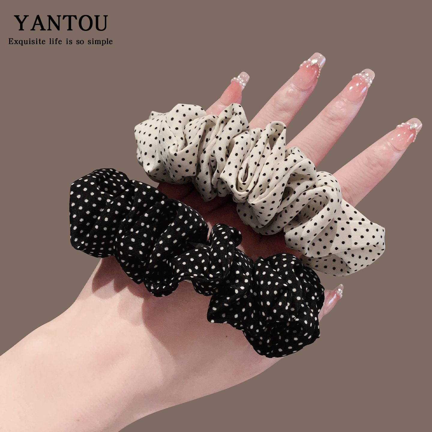 法式黑白波点大肠发圈女多层高弹力优雅丸子头绳慵懒风马尾发绳