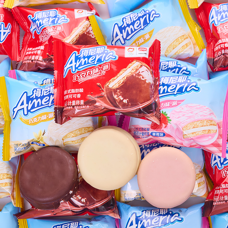 盼盼梅尼耶巧克力味派夹心蛋糕涂层饼干充饥饱腹小吃休闲零食糕点