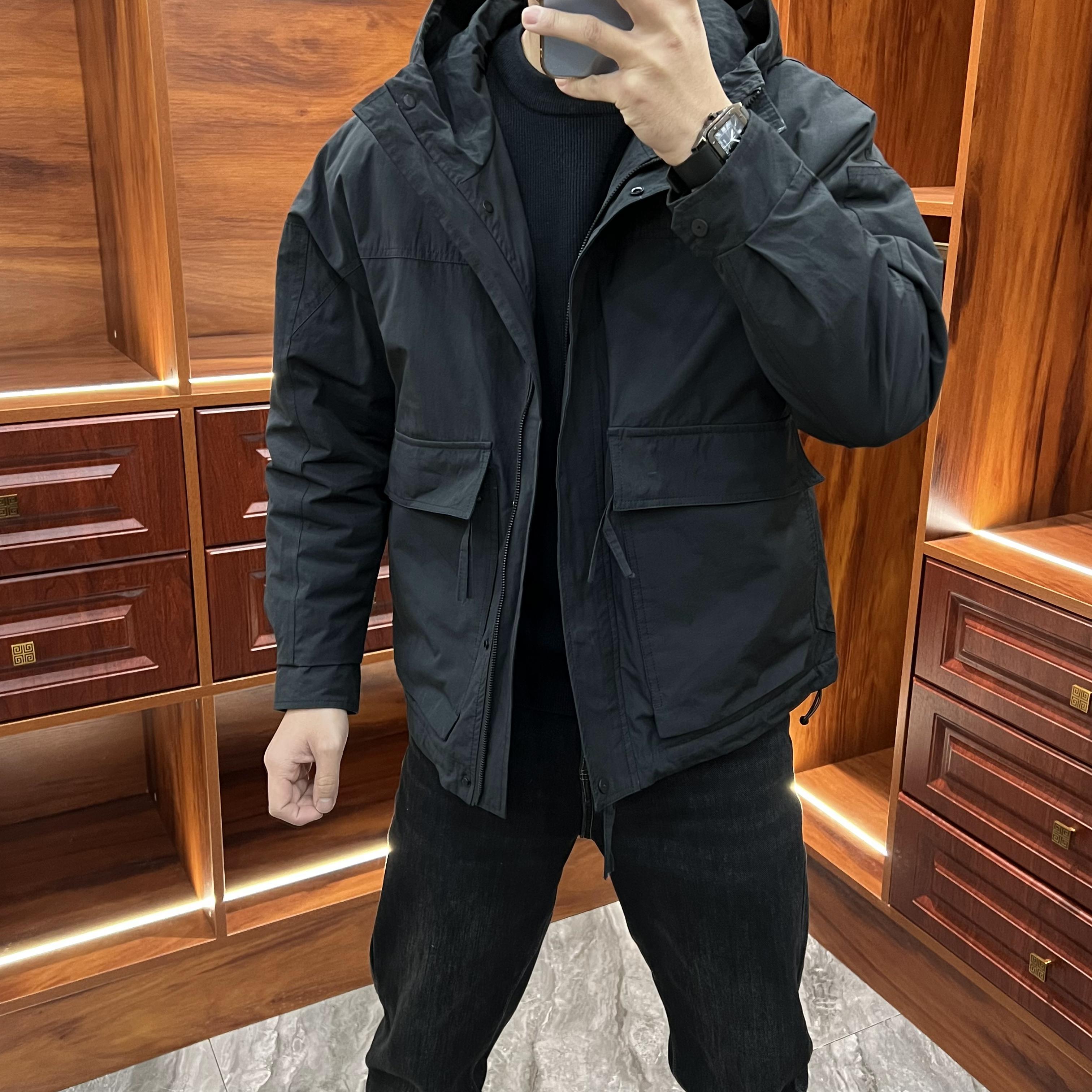 灏吉弧潮牌大口袋工装连帽棉衣男冬季潮流户外冲锋衣棉服外套潮