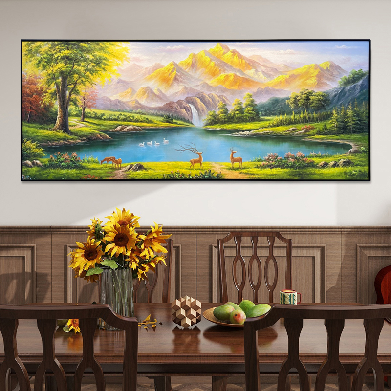 （鹿隐）金山聚宝盆山水画油画风景画家居油画客厅挂画