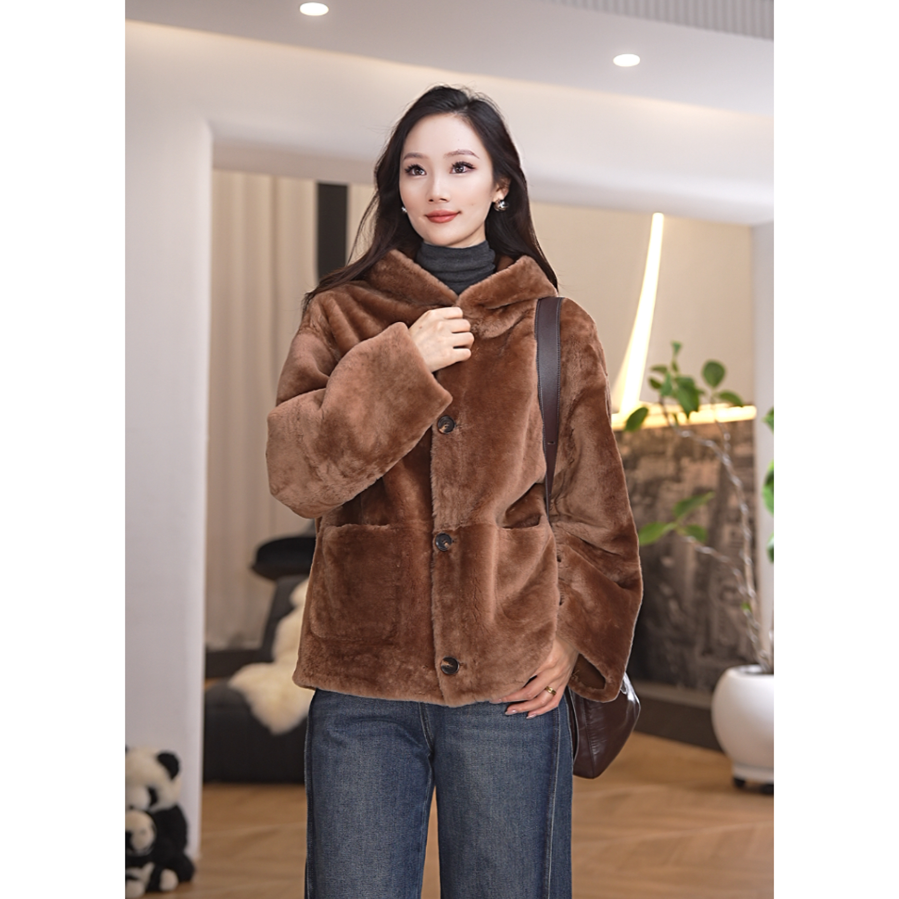 佰力郎86089【荒野甜心】双面穿简约风大气进口皮草外套真皮毛一体