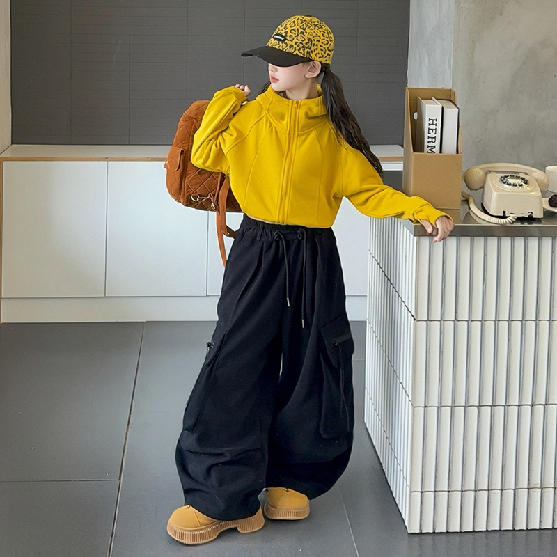 女童套装春秋款2025新款洋气中大童连帽卫衣儿童宽松工装裤两件套