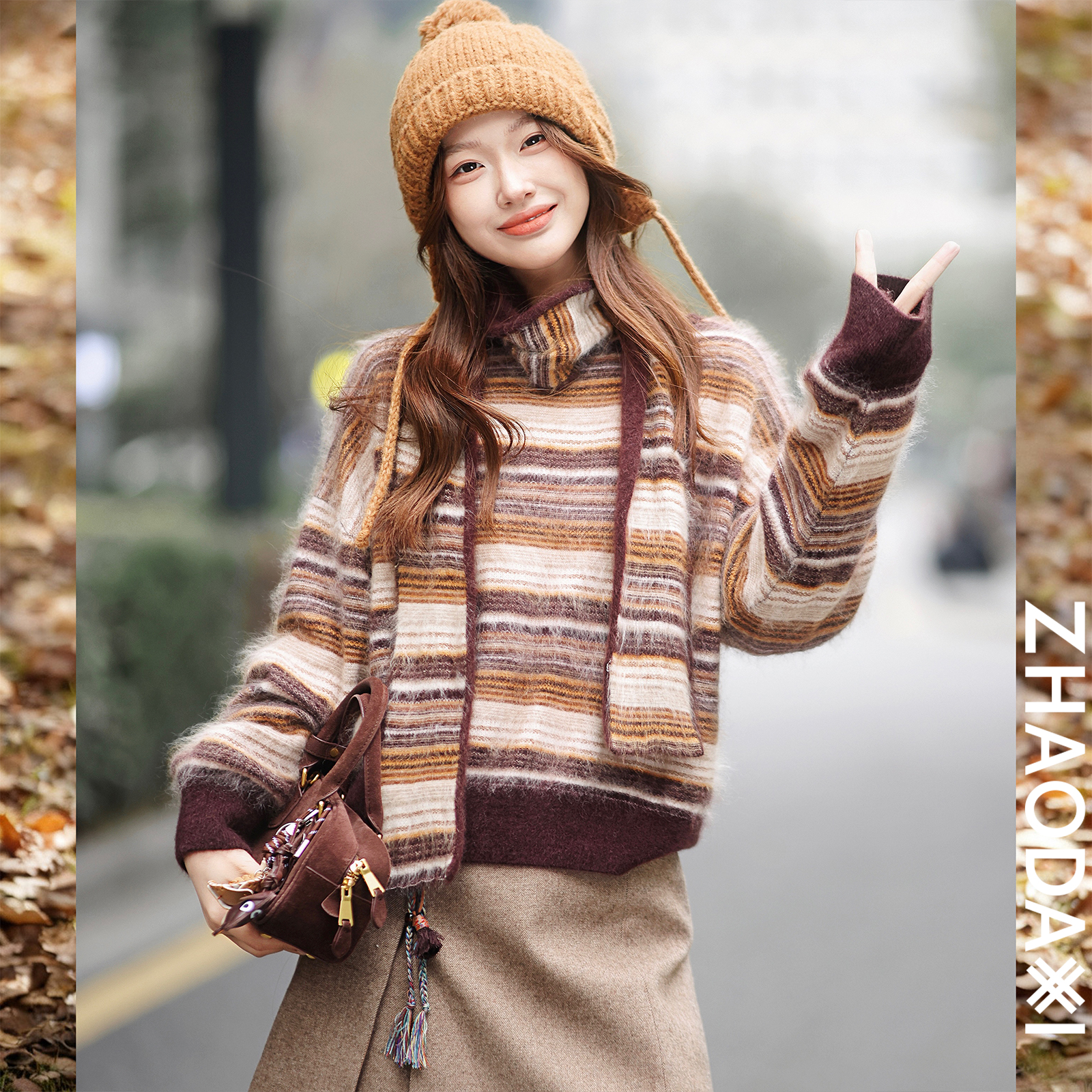 【赵大喜】现货！慕斯可露丽/针织衫 | 拉绒撞色条纹 围巾