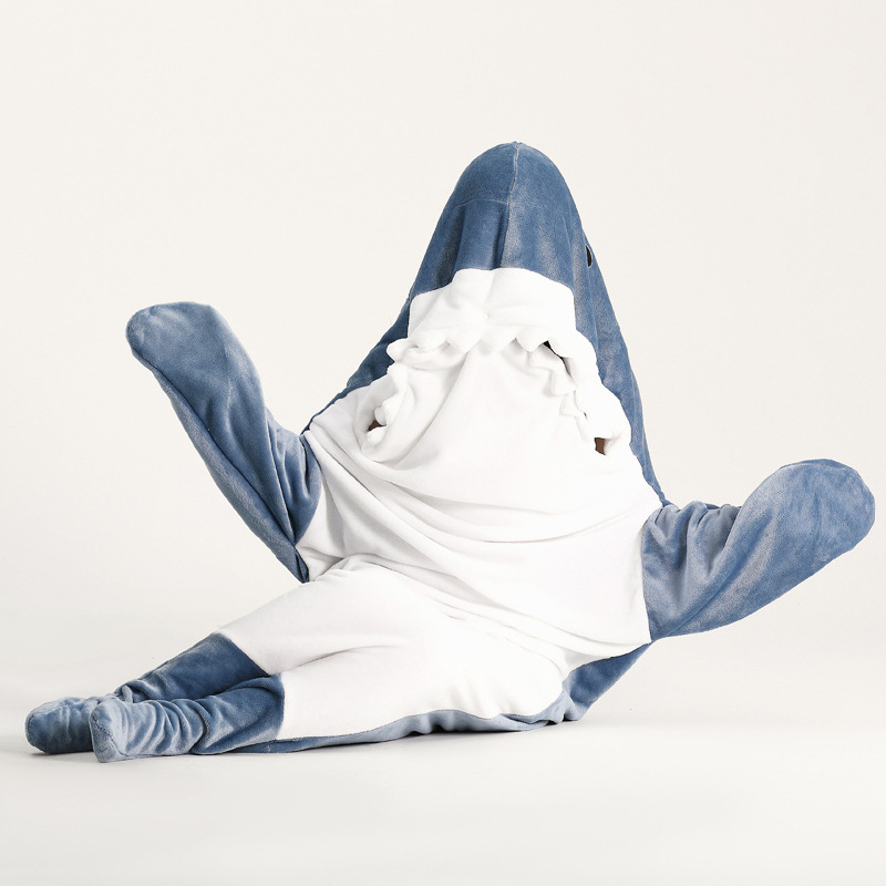 鲨鱼毛毯带帽成人超柔软柔软绒连帽衫睡袋加工可穿的宽松连体睡衣