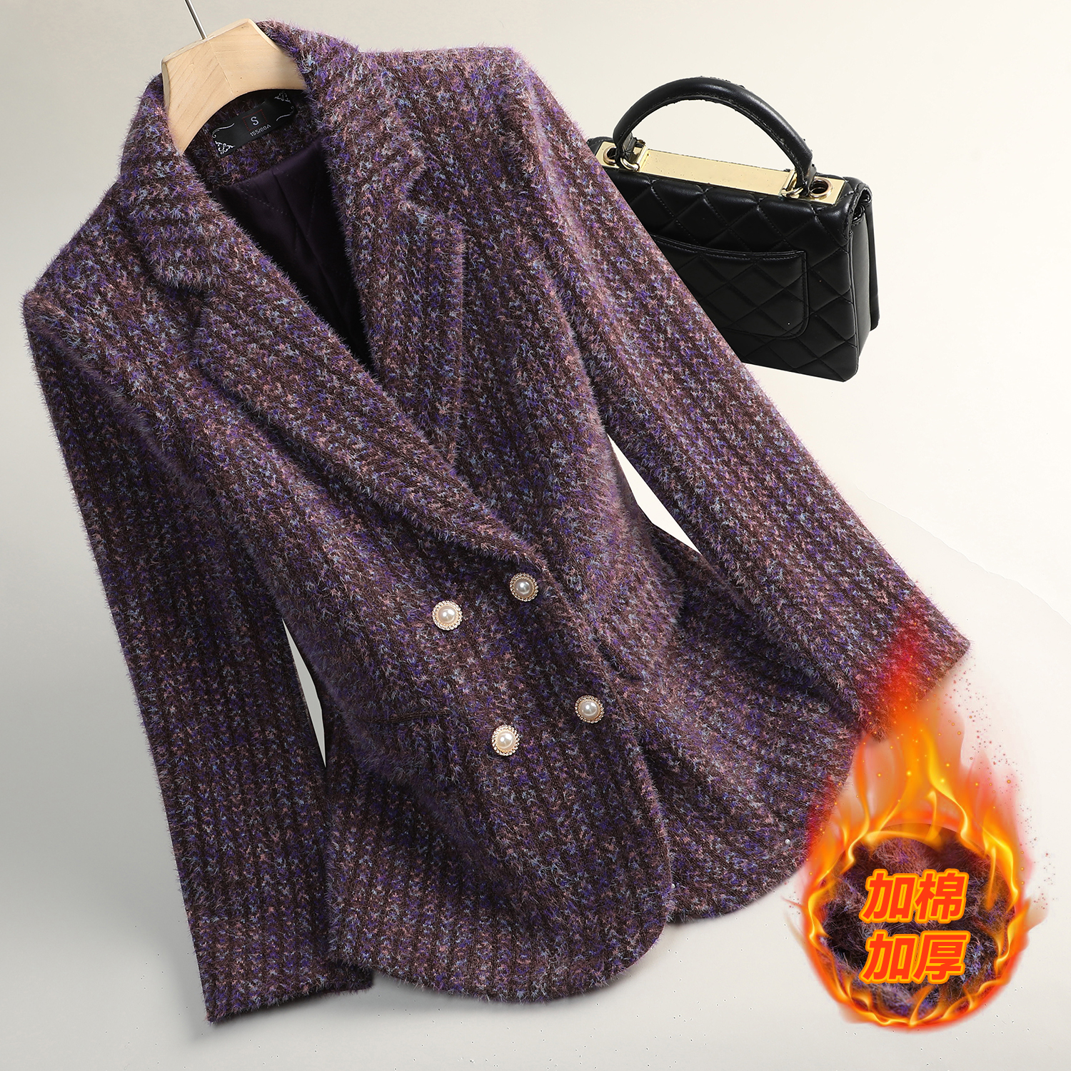 紫色夹棉加厚西装外套女2025新款冬季气质时髦洋气休闲西装外套