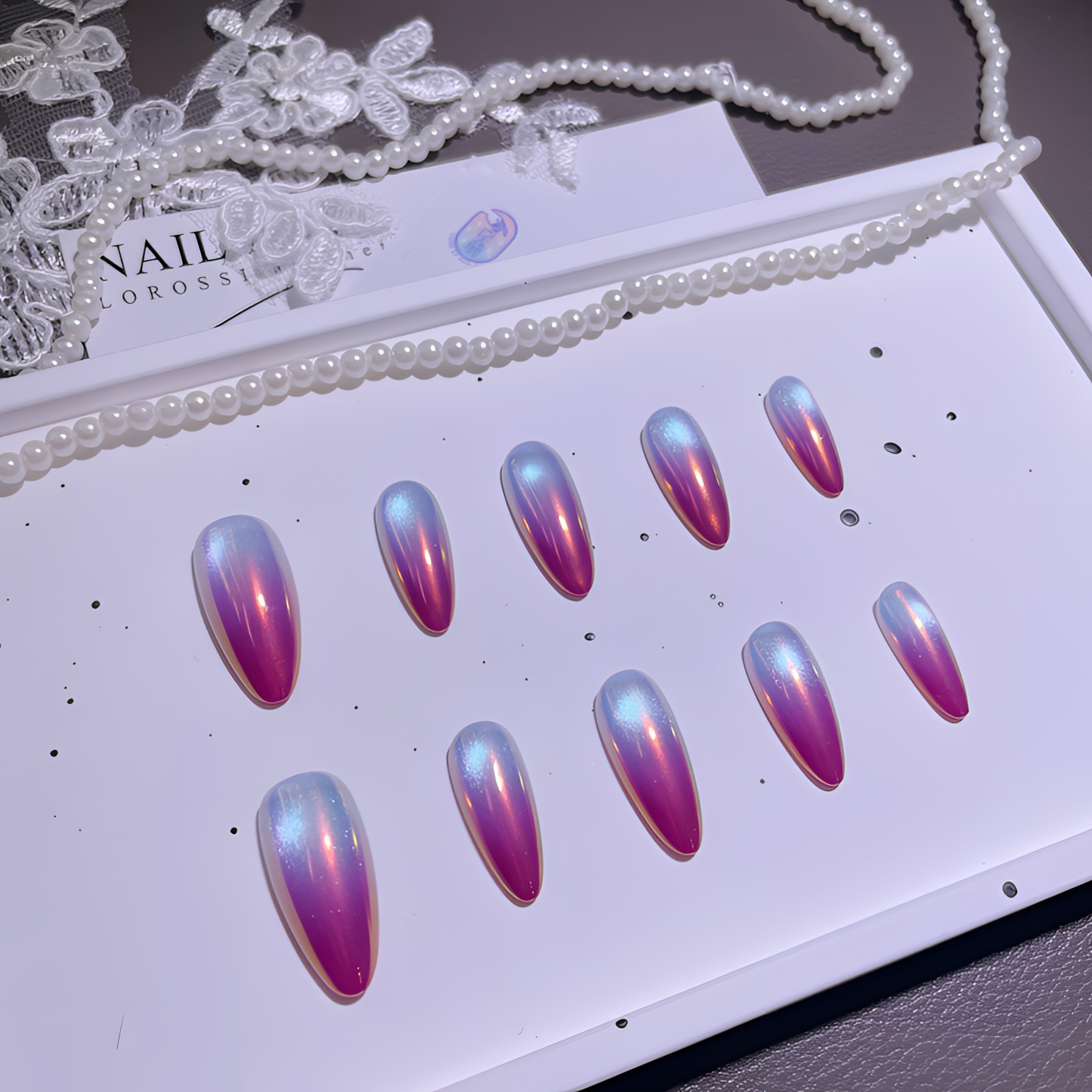 A1724『璨灵桃红』轻奢高级艳丽质感爆闪极光桃红渐变纯手工穿戴甲