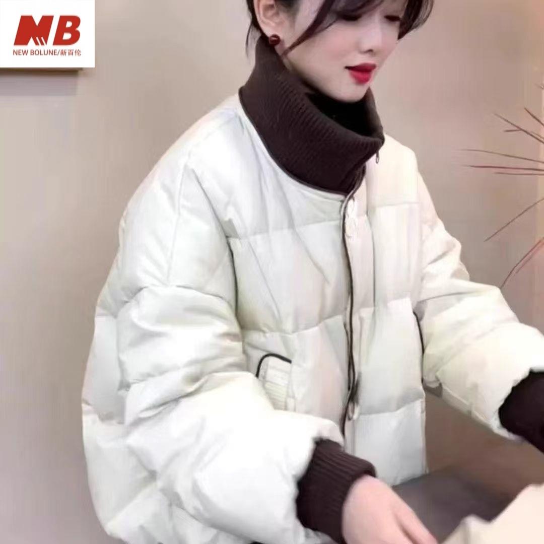 新百伦【奥莱撤柜】2025新款羽绒棉服女针织立领拼接冬季面包服小