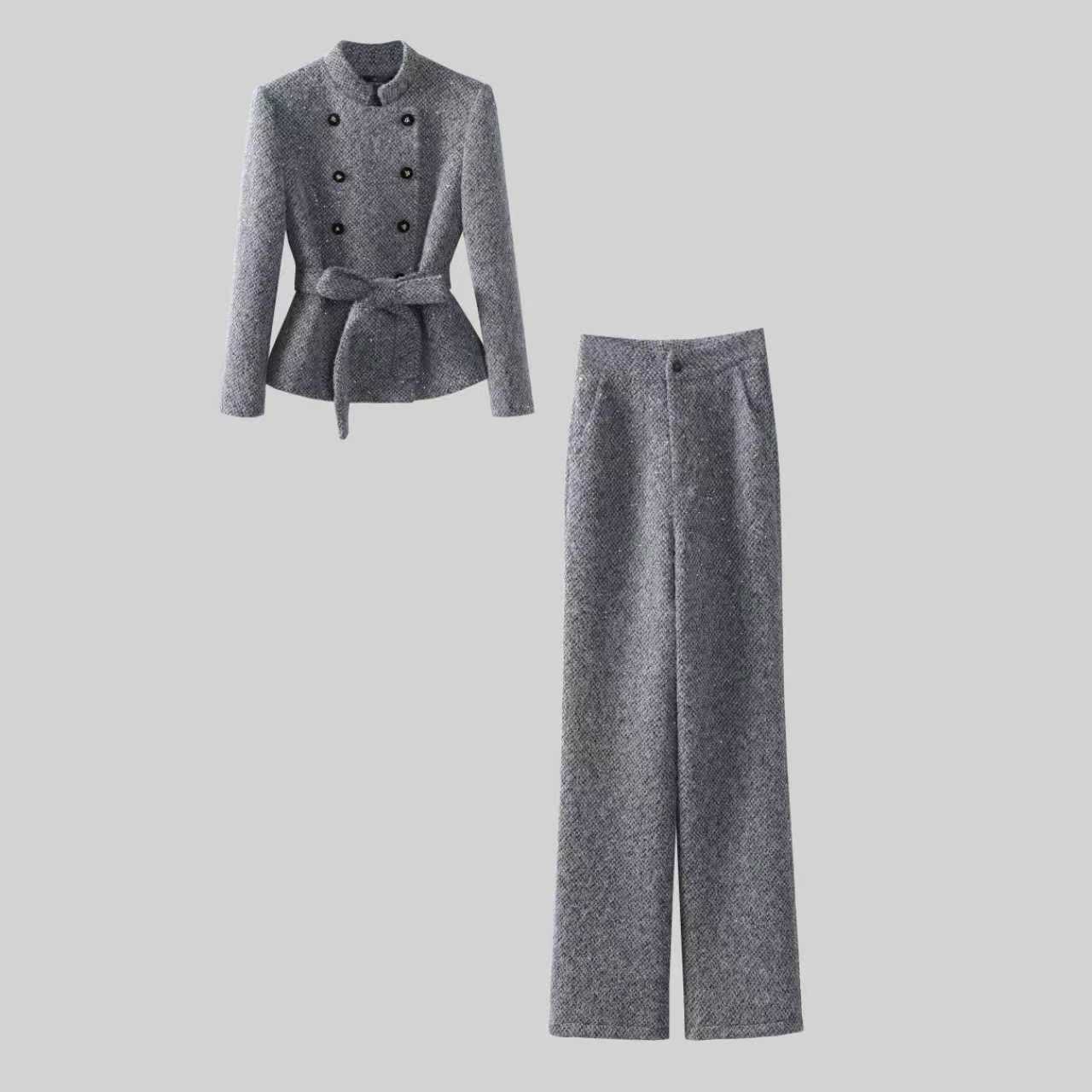 〈纪朵研〉1567秋季显瘦复古时尚套装阔腿裤小香风秋冬连衣裙气质