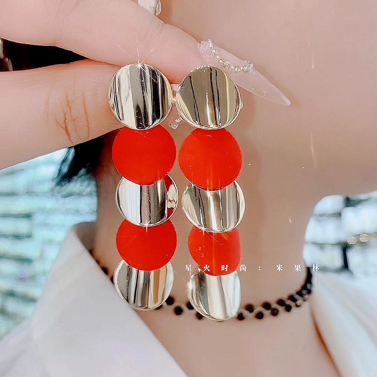 铜合金亚克力耳饰 735-时尚金属冷淡风百搭爆款洋气经典手工耳环