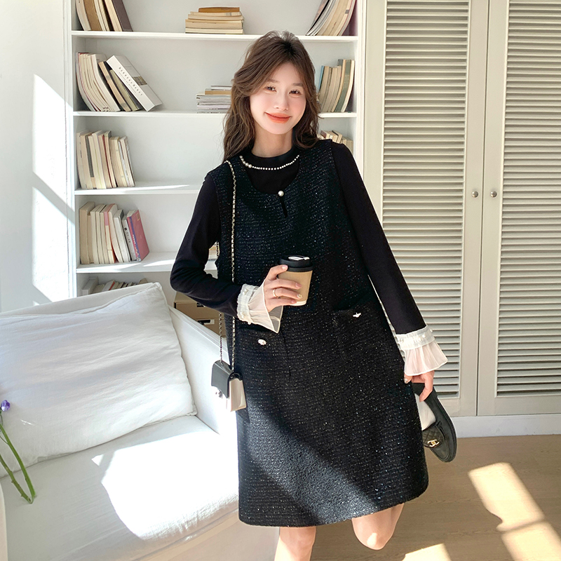 小香风亮片背心裙套装女2025春秋新款长袖打底衫连衣裙内搭两件套