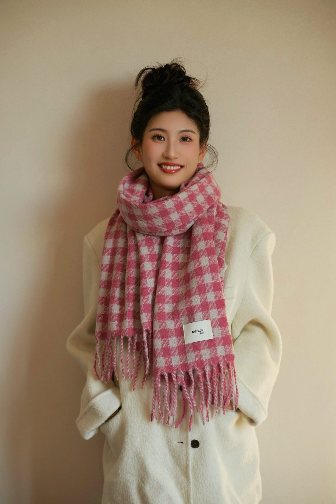 慕有织 MUYOZIN秋冬季韩版长款围巾百搭双面学生加厚格子保暖围脖