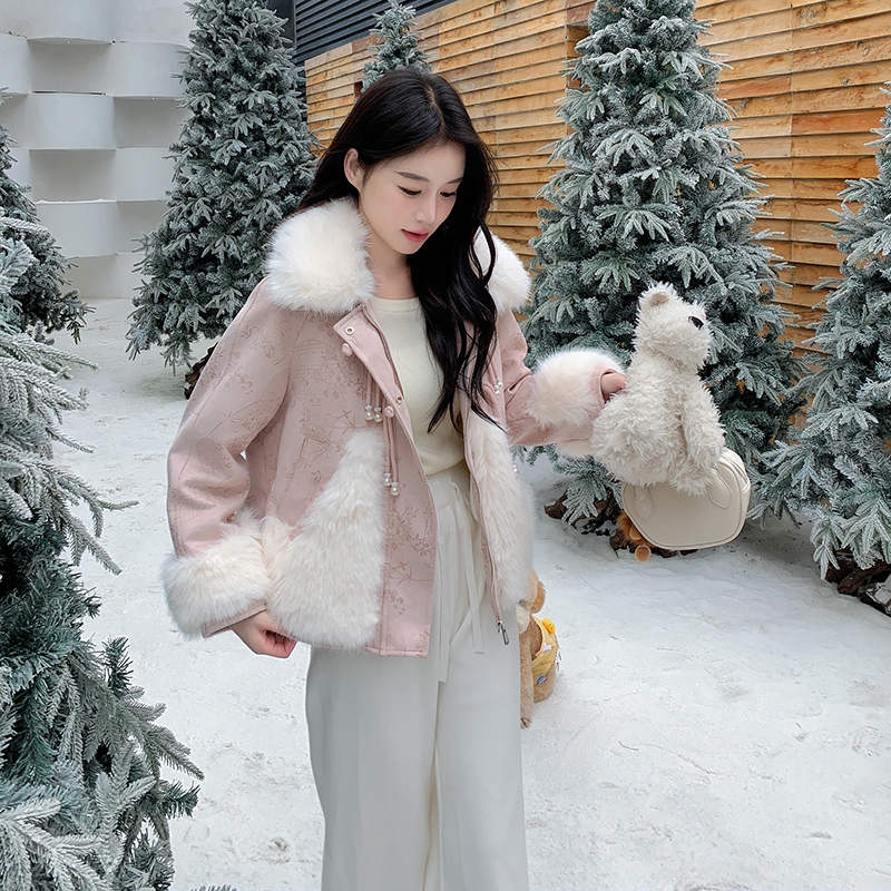 粉色新中式短款羽绒服女2025冬季新款超好看国风小个子设计感外套