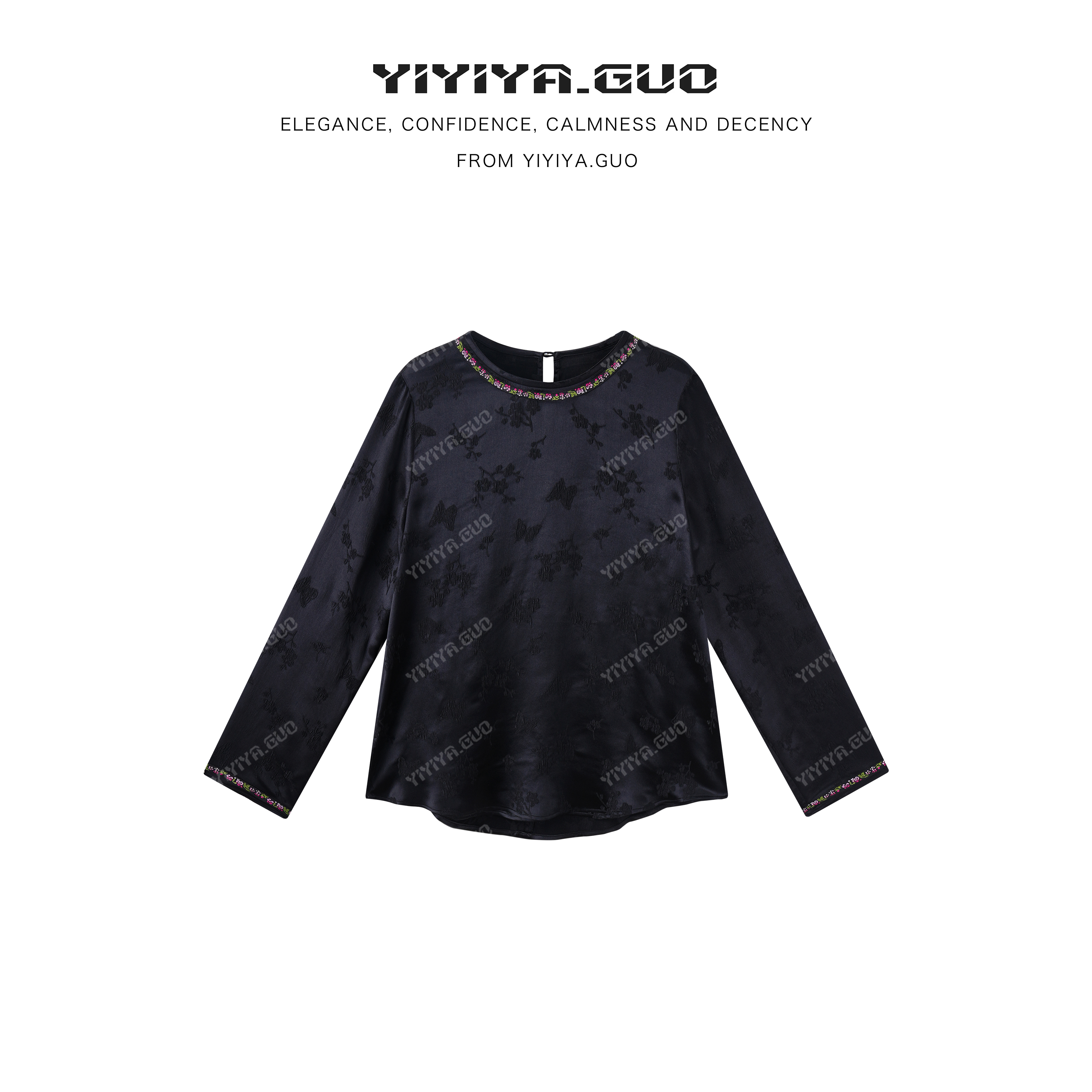 艺艺吖【花依蝶】新中式中国风提花长袖上衣090018SS52