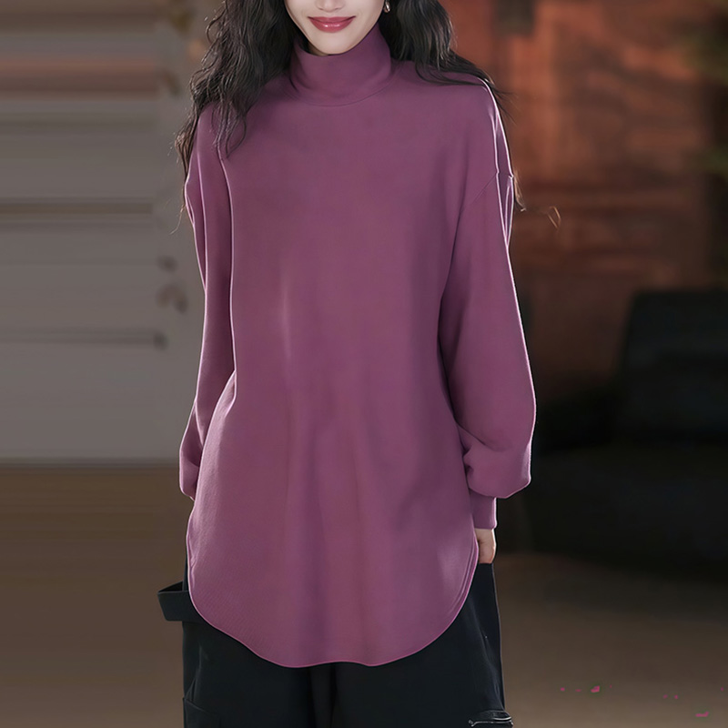 7157高领宽松长袖慵懒风百搭显瘦T恤2025秋冬新款设计感上衣