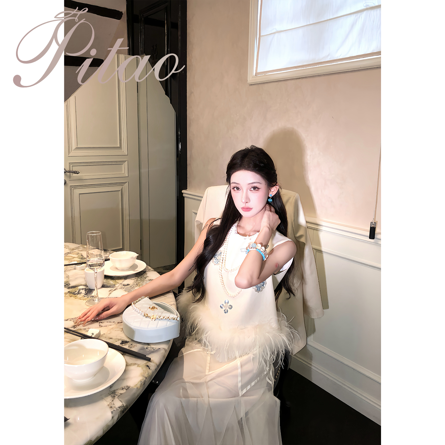 杜屁屁桃PITAO 原创【明月松间】气质女百搭轻奢外套上衣裙裤三件套