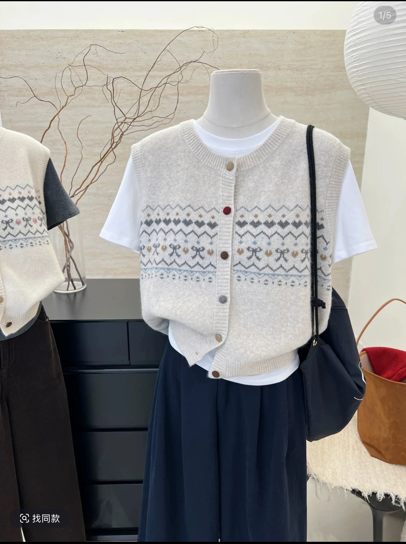 气质菱形蝴蝶结针织马甲女秋季外搭叠穿时尚毛衣坎肩外套马夹