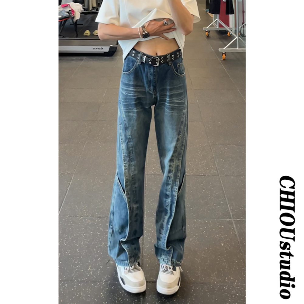 CHIOU/美式高街微喇牛仔裤男款显高显瘦高级设计感小众vibe工装裤