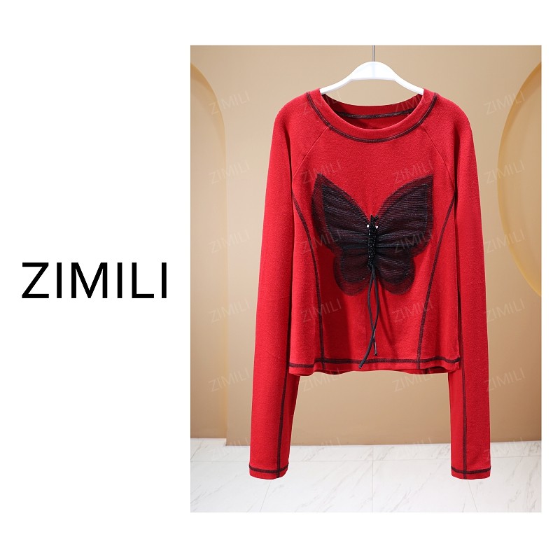 【亮哥女装】2025秋冬新品《化蝶系列》红色高弹显瘦打底上衣26068-B1