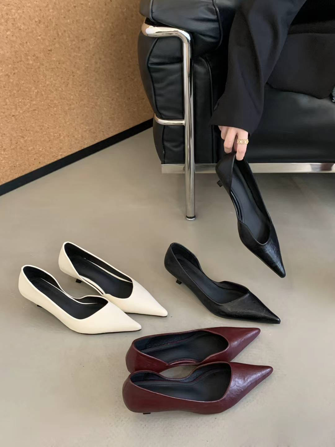 单鞋女2025年秋季新款浅口女鞋子细跟高跟鞋尖头瓢鞋一脚蹬豆豆鞋