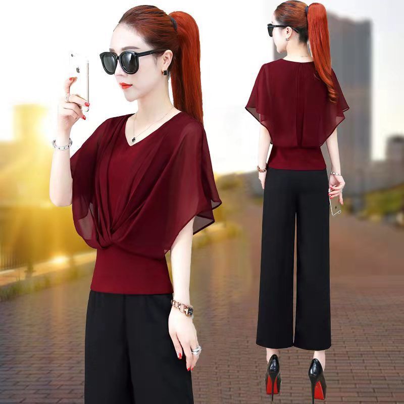 蝙蝠袖上衣雪纺女士T恤短袖夏季新款薄款收腰遮肚新款洋气上衣女