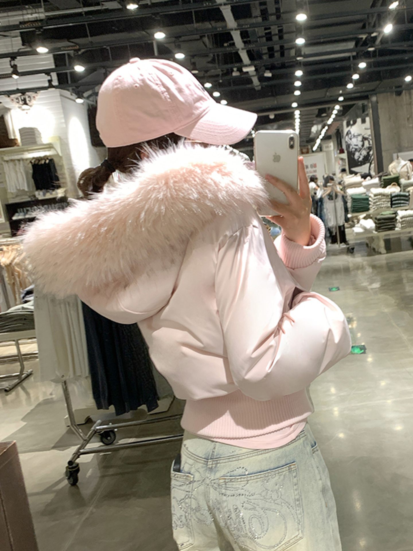 樱花粉小个子短款羽绒服女冬季新款连帽大毛领休闲修身小棉服夹克