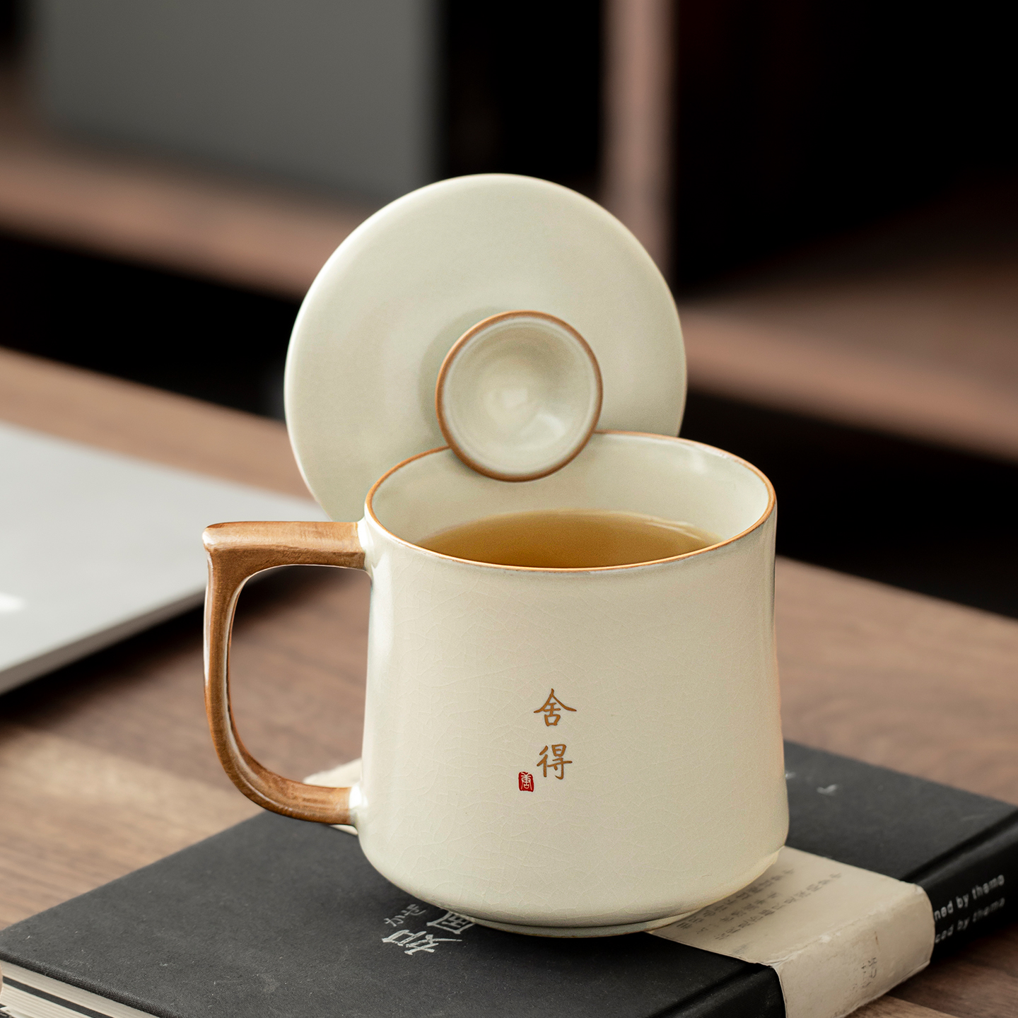 唐丰喝茶杯子办公室带盖水杯家用马克杯陶瓷杯送礼礼盒汝窑泡茶杯