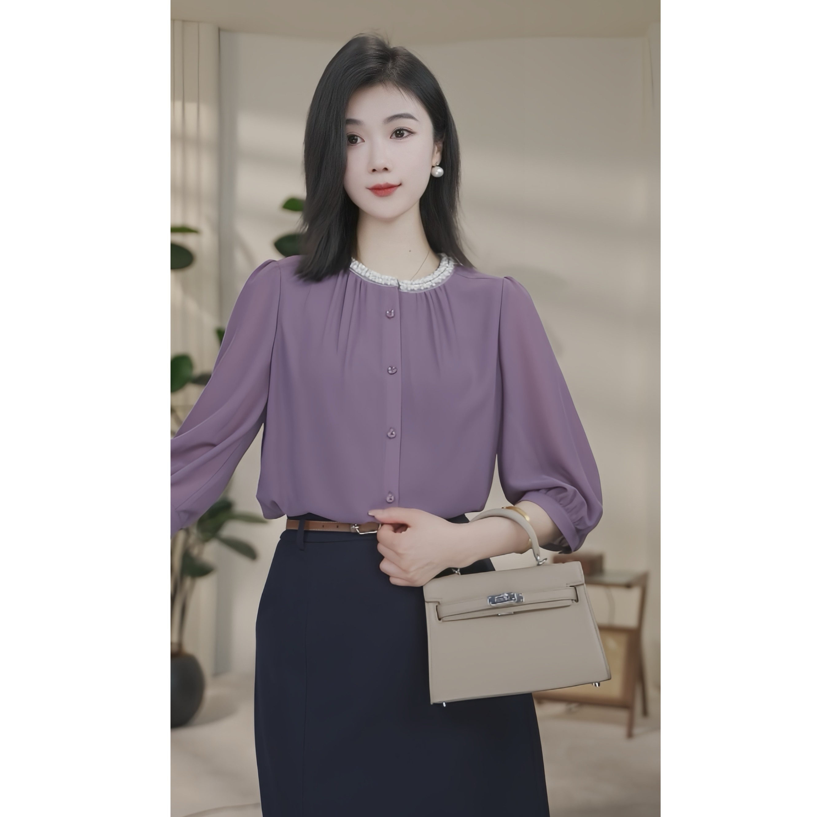 【杨杨专属】曼贝新款高端流光风衬衫女法式气质衬衣8592414