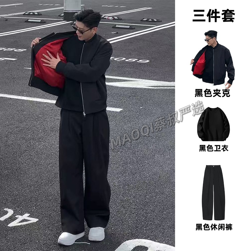 秋冬美式硬汉夹克套装男韩版潮流耐磨棉服外套百搭简约痞帅一整套