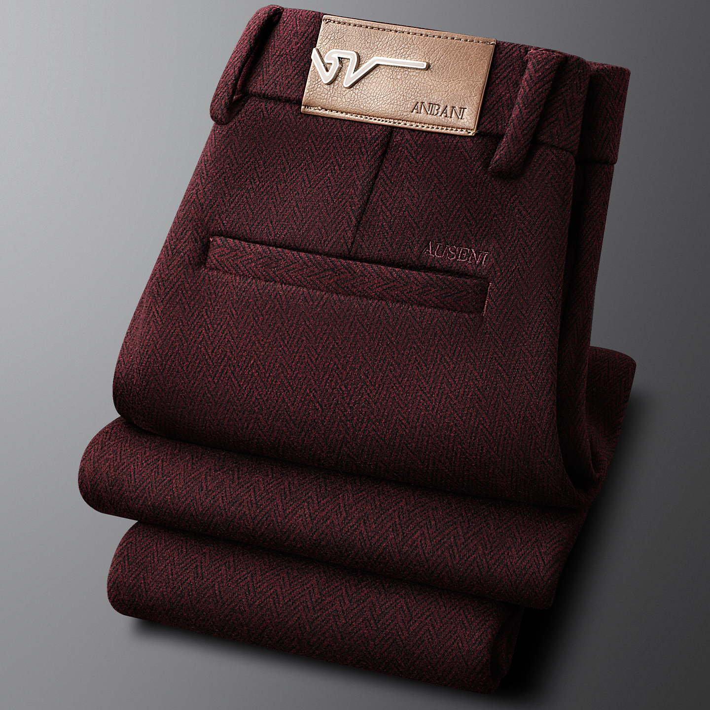 NDSL新款暗红色商务休闲裤男修身小直筒秋冬厚款毛呢裤男士通勤裤