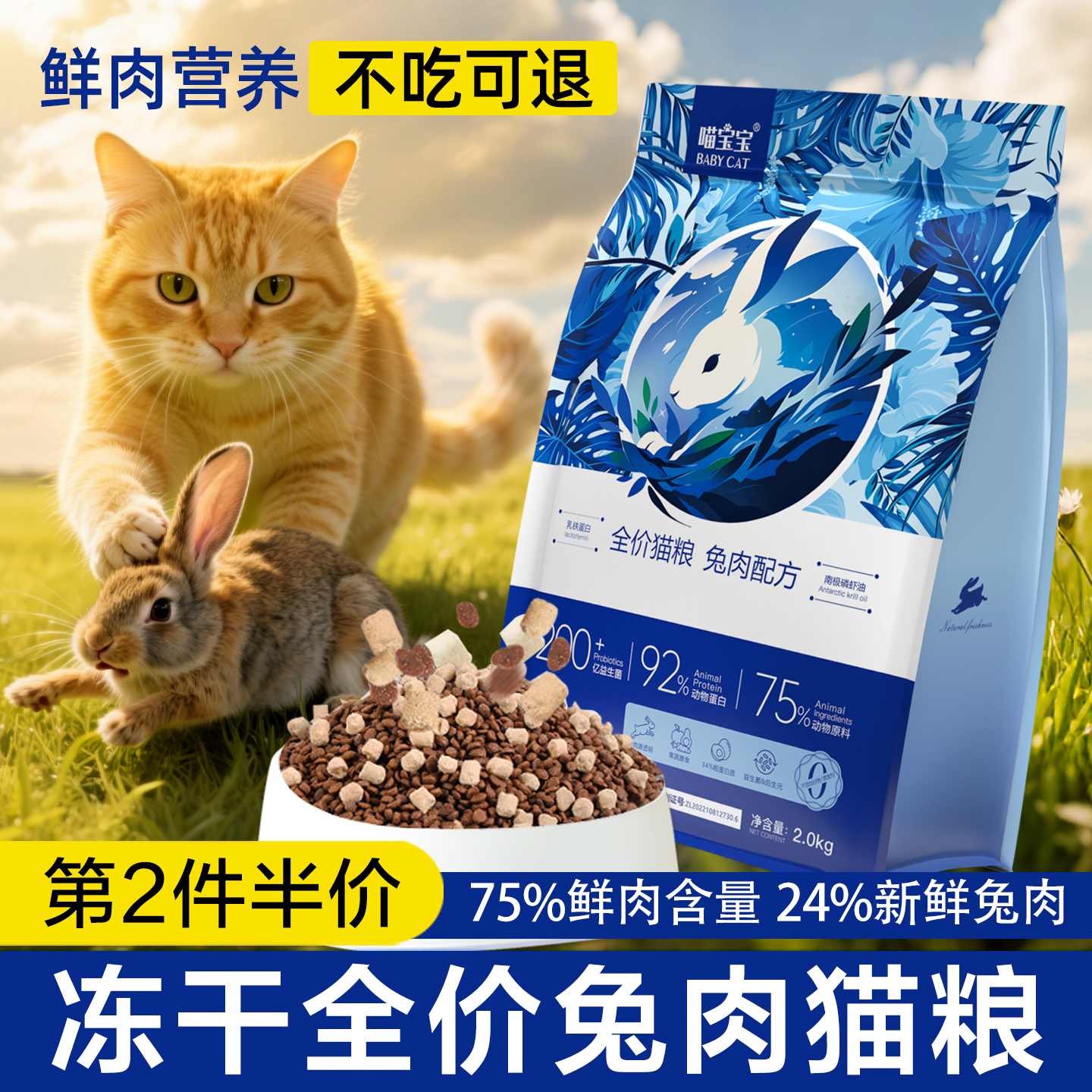 猫咪全价兔肉冻干猫粮专用小颗粒大袋猫粮布偶英短金银渐层猎兔粮