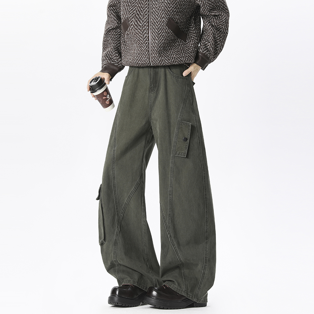 100%棉工装休闲裤美式水洗棉布裤子男秋冬重磅宽松阔腿裤直筒长裤