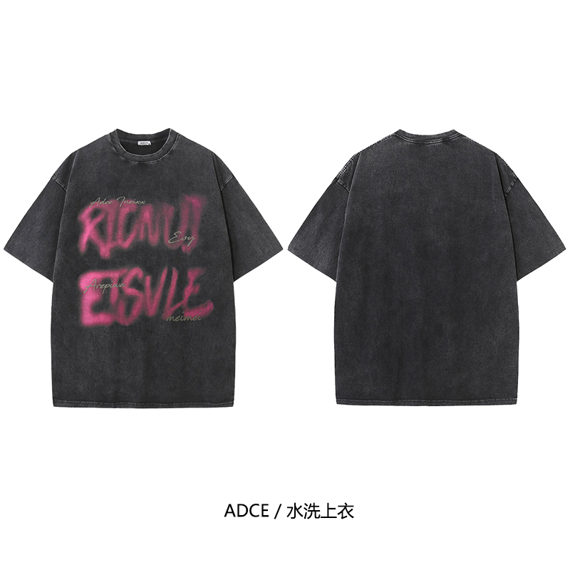 ADCE【短袖-干枯玫瑰】纯棉300克重磅oversize水洗T恤做旧宽松短袖