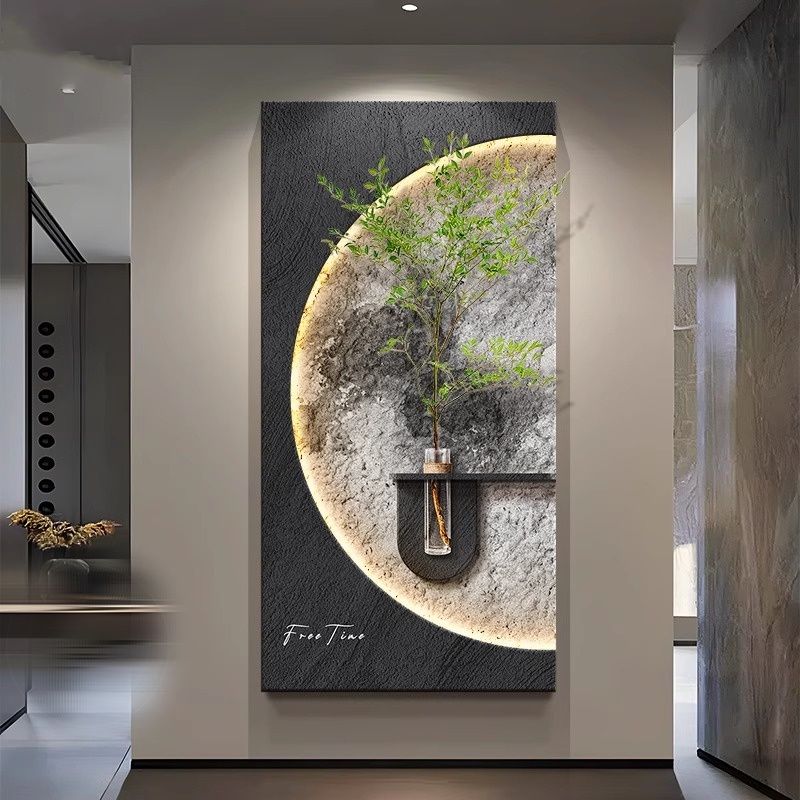 水培绿植侘寂风玄关装饰画2025新款高级感挂画月球入户正对门壁画